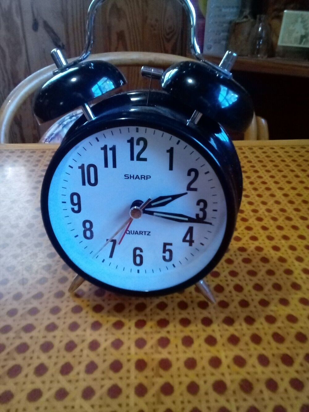 Sharp Twin Bell Quartz Analog Black Alarm Clock, SPC843